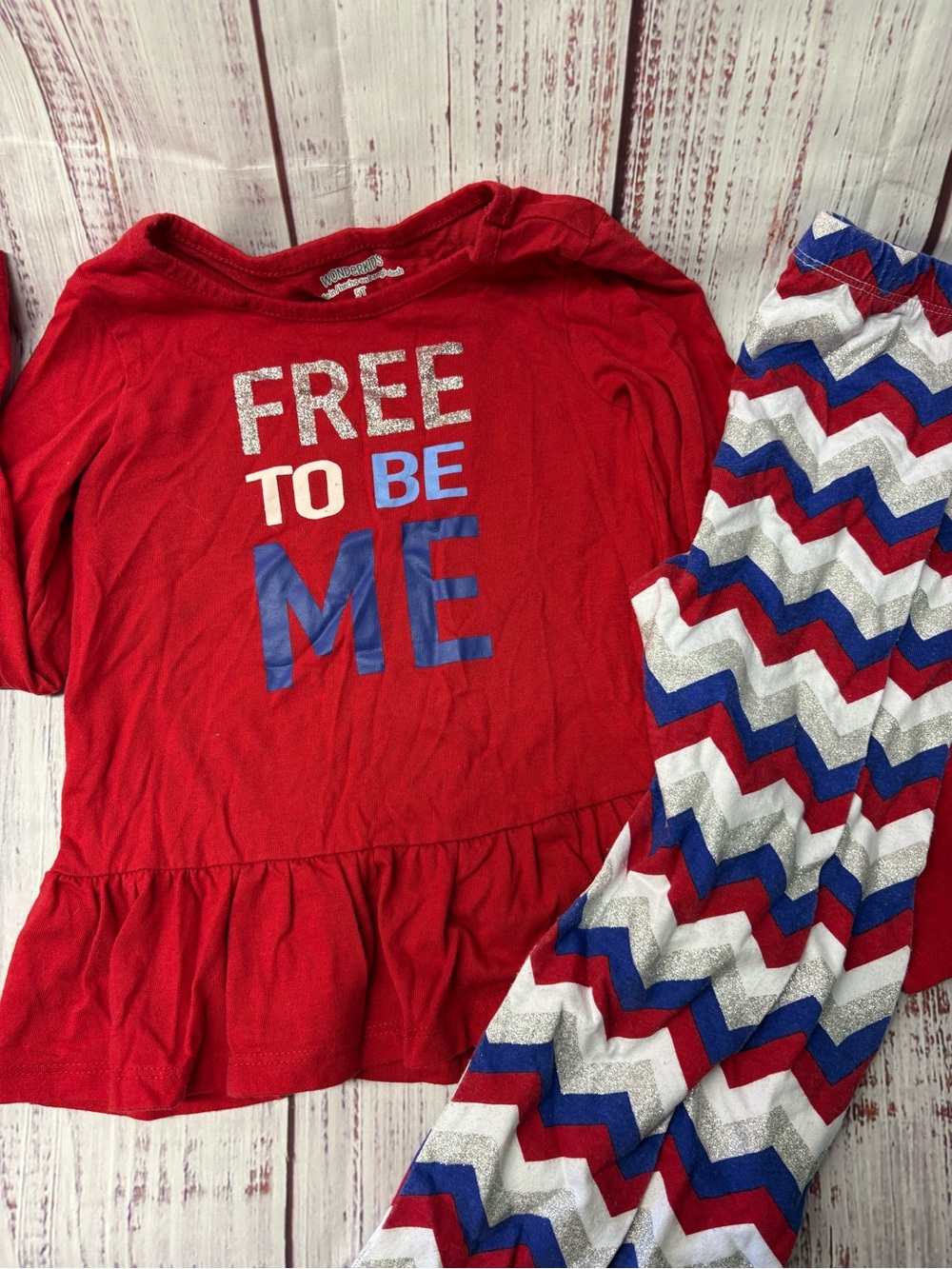 Wonderkids Red Pajama Set with Blue, White & Silver Chevron Pants